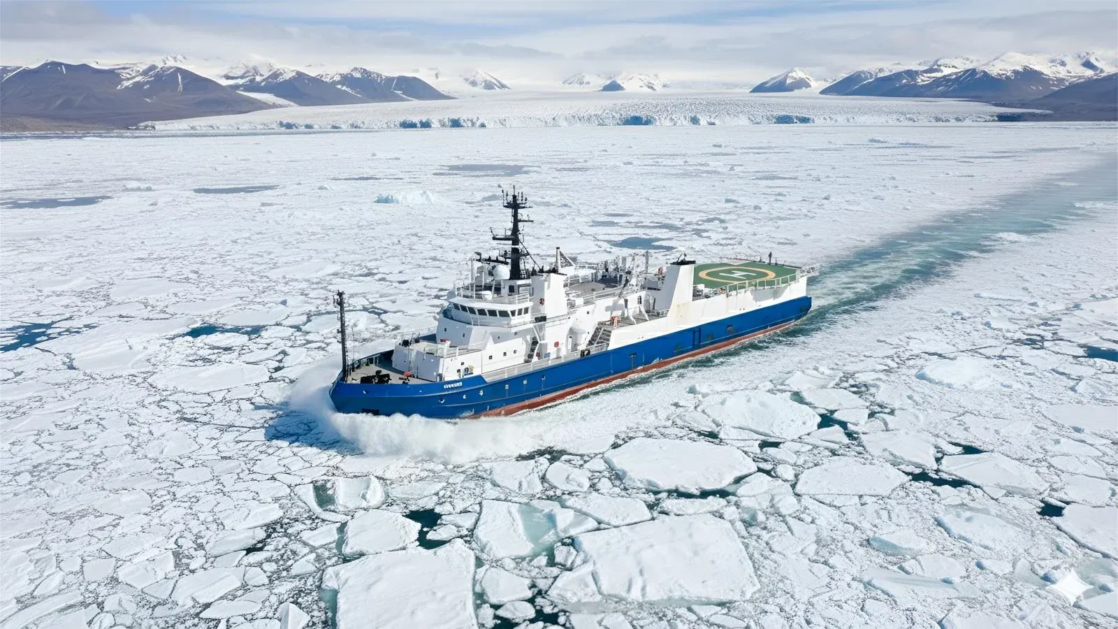 Concept image of a polar class expedition vessel in sea ice